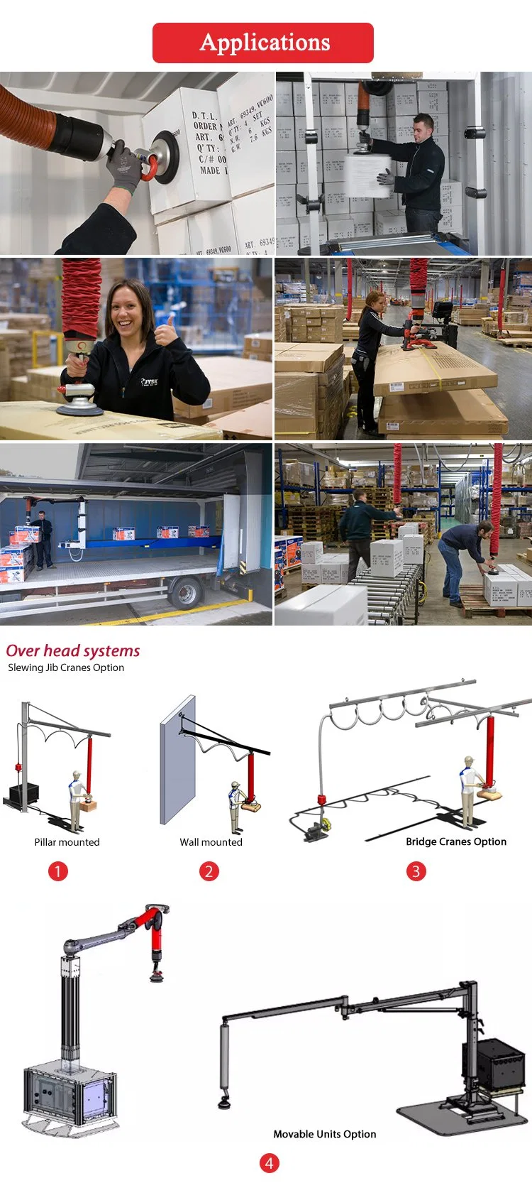 Özelleştirilebilir Vacuum Tube Lifter 100mm-250mm Crane için Tube Dia 3800mm-4150mm 2